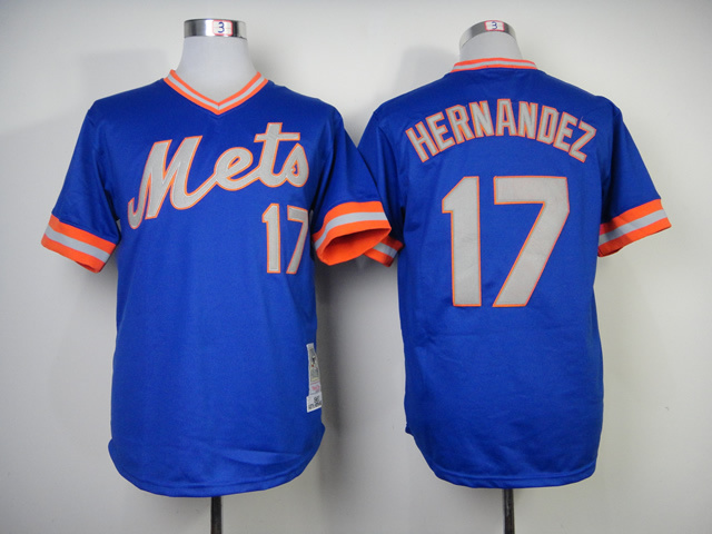 Men New York Mets #17 Hernandez Blue Throwback 1983 MLB Jerseys->new york mets->MLB Jersey